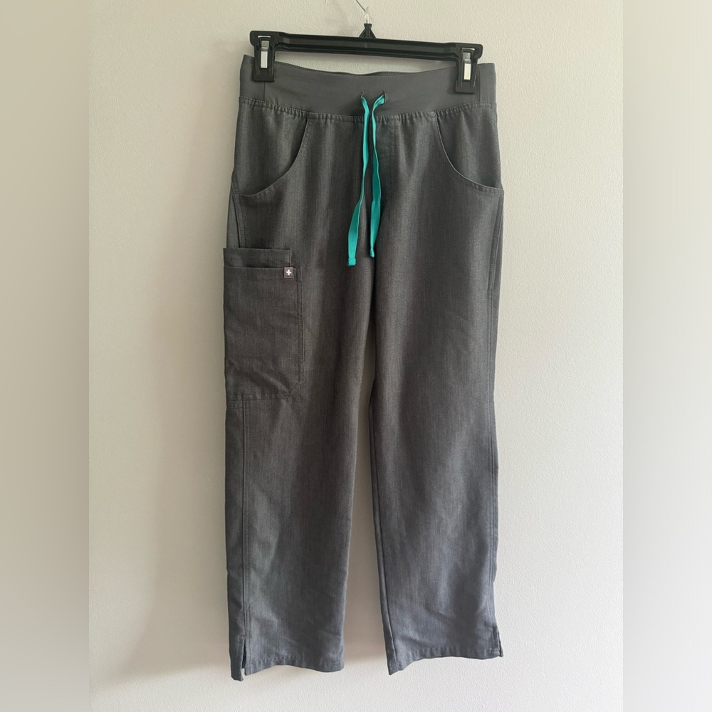 Figs Gray Cargo Pants with Teal Accent